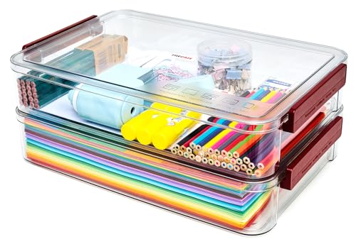 CATOOMUU 2-Pack 9x13 Clear Plastic Project Case Stackable Storage Box - color: Large-Red