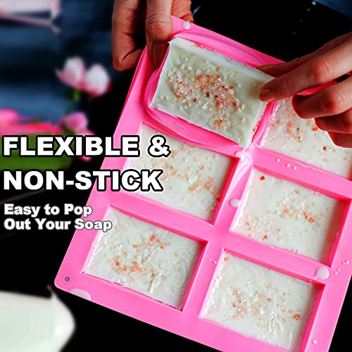 LERYKIN 3 Pack Silicone Soap Molds, 6 Cavities Rectangle Silicone Mold, Great for Homemade Craft Soap Mold, Chocolate, Cake Molds ＆ Ice Cube Tray - Just Pop Out（Pink & Blue & Purple） - color: Pink+Blue+Purple - Rectangle