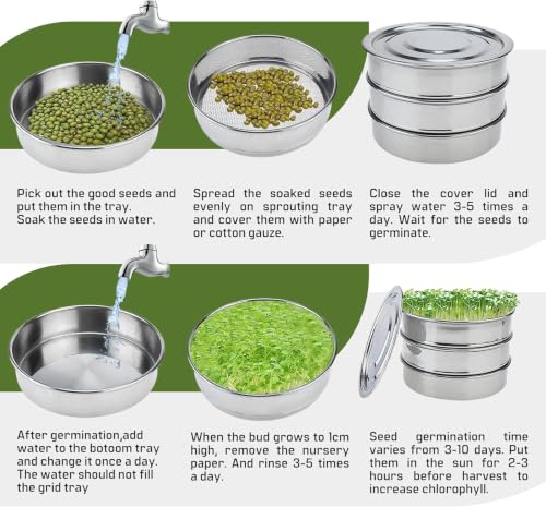 6'' Stainless Steel Sprouting Tray Round – 3-Tier Seed Gardening Planter Tray for Microgreens Broccoli Sprouts Growing Kit Microgreens Tray Germination - size: 3-Tier, 6"