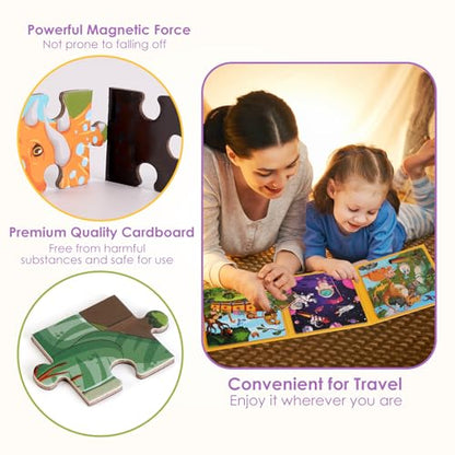 Magnetic Jigsaw Puzzles for Kids Ages 4-6, 36-Piece Preschooler Travel Toys Animals and Space Puzzles Ages 3-5, Educational Learning Magnets, Ideal Road Trip Activities Toys for 3 4 5 6 Boys and Girls - color: 36 Pcs Animals
