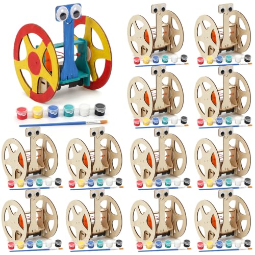 Soulchen 12 Pack Stem Craft for Kids DIY Wooden Self Balancing Robot Kits