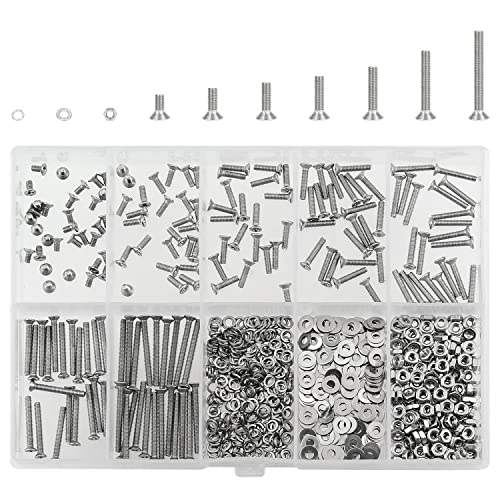 HELIFOUNER 560 Pieces M2 x 4mm /6mm /8mm /10mm /12mm /16mm /20mm, Phillips Countersunk Head Machine Screws, Metric Screws Bolts Washers Nuts Kit, 304 Stainless Steel - size: M2, style: Phillips Countersunk Head