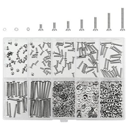 HELIFOUNER 560 Pieces M2 x 4mm /6mm /8mm /10mm /12mm /16mm /20mm, Phillips Countersunk Head Machine Screws, Metric Screws Bolts Washers Nuts Kit, 304 Stainless Steel - size: M2, style: Phillips Countersunk Head