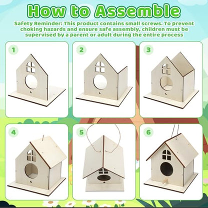 6 Pack Wooden DIY Birdhouse Kit for Kids Adults, Thickened Double-Layer Wood with Screwdrivers, Nails, Ropes, Easy Build & Paint Arts and Crafts Set for Backyard Garden Bird Watching - style: 6 Pack