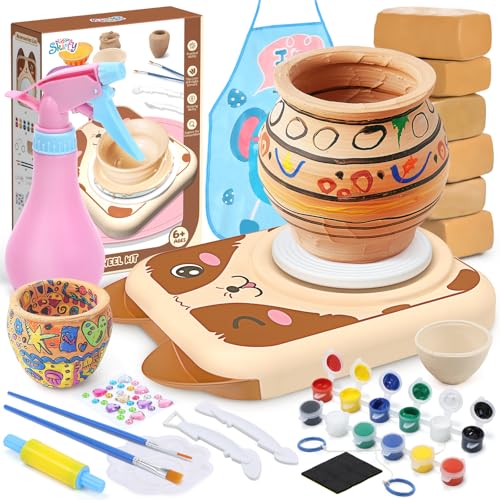 Skirfy Pottery Wheel for Kids, Pottery Kit with Air Dry Clay & USB Power - color: Brown