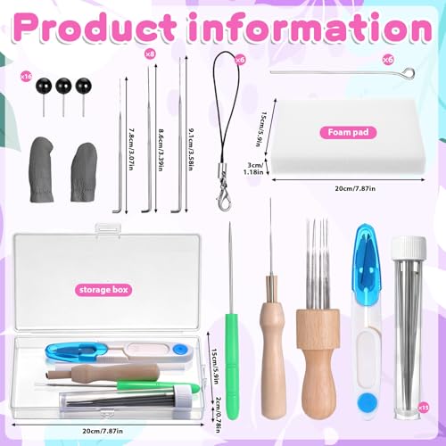 Lyksgir 70 Colors Needle Felting Kit, Wool Roving Set, Wool Felting Tool Starter Kit, for DIY Needle Feltings Beginners