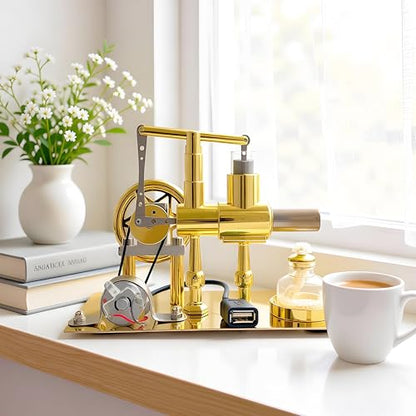MagicTech Hot Air Stirling Engine Motor Electricity Power USB Cylinder Metal Physics Education Model JY27 - size: 6.4 x 3.7 x 5.1 Inch