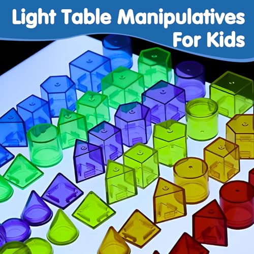 60 PCS 3D Shapes for Kids,Translucent Geometric , Light Table Accessories