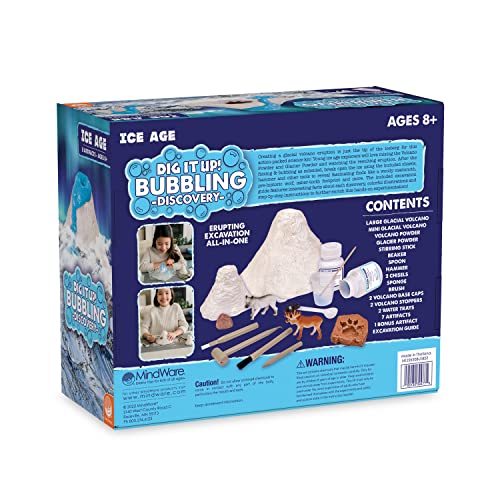 MindWare Dig It Up! Bubbling Ice Age Discovery: Glacial Volcano Fossil Discovery Dig Kit – Make the Volcano Erupt and Then Excavate 7 Artifacts – Educational Activity for Kids & Teens – Ages 8 & Up