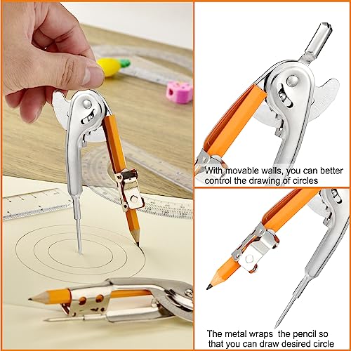 60 Pieces Geometry Math Set Compass for Geometry Math Compass and Protractor Set Include Metal Compass with Pencil Plastic Ruler and Protractor for Student School Office Woodworking Drawing Tools