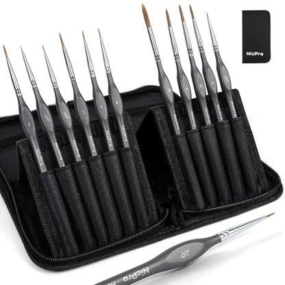Nicpro Kolinsky Sable Miniature Paint Brushes, 11PCS Fine Detail Brush Set - size: 11 PCS (black)