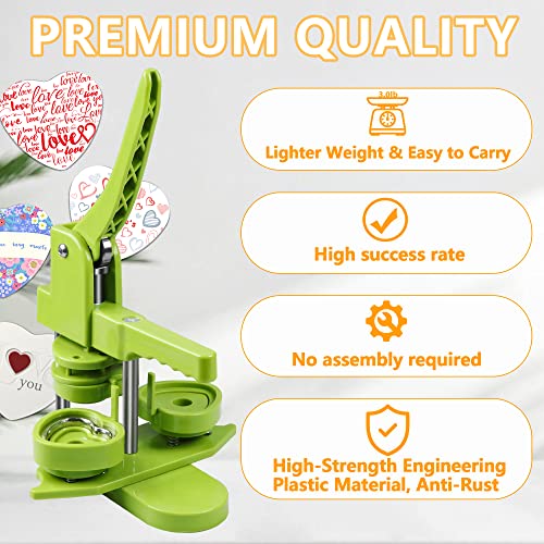 Heart Button Maker Machine DIY Gift, Installation-Free Button Maker Press Machine, Pin Button Making Machine with Free 100 Sets Heart Button Making Supplies(Green) - size: Heart