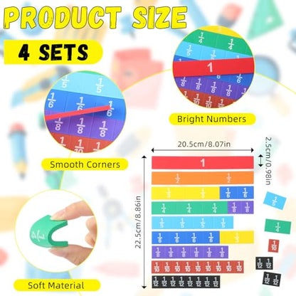 Sayglossy 4 Sets Fraction Tiles Sets for Math Fraction Manipulatives Montessori Math Materials EVA Foam Algebra Tiles Games for Classroom Teaching Aids, Homeschool Supplies