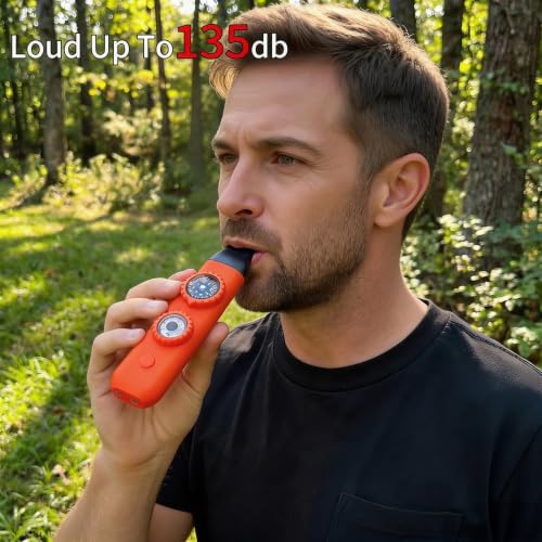 Multifunctional Survival Emergency Whistle for with Compass Hiking Survival, Thermometer & Neck Lanyard | Emergency Safety Gear for Hiking, Camping, Kayaking, Boating, Climbing - color: orange red2pcs