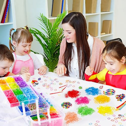 INSCRAFT 17500+ Rubber Loom Bands with 3 Layer Transparent Container, 28 Colors, 600 S-Clips, 352 Beads, 40 Cartoon Pendant, Bracelet Making Refill Kit for Kids - color: Transparent