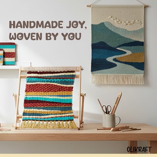 Olikraft Wooden Weaving Loom, Adjustable Stand (Small) - color: Natural Beech, size: Small