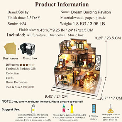 Spilay DIY Miniature House Kit for Adults, Miniature Dollhouse Kit - color: Dream Building Pavilion