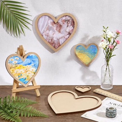 PH PandaHall 10 Sets Heart Photo Frame, Art Picture Frame Blank DIY Wood Panel Boards Love Heart Cutout Frames for Home Office Store Wall Art Decor, Painting, Mosaic, Cross-Stitch, 5 Sizes - size: Heart