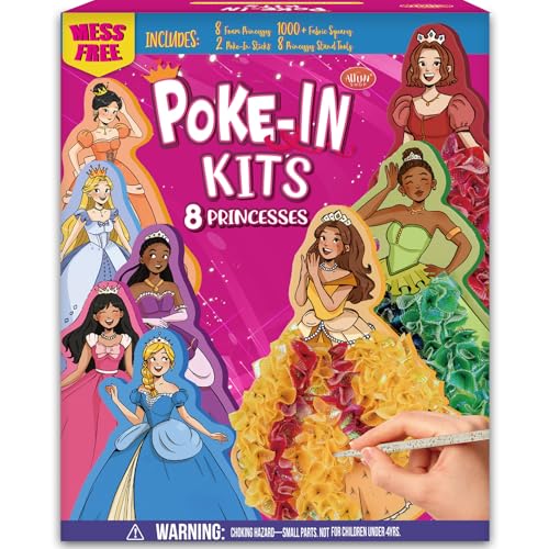 8 Packs Poke in Crafts Art Kits for Girl, Magical Prienceses Mess Free Kids' Paper Craft Kits, Birthday Gift for Girls 4 5 6 7 8 9 Years Old, DIY Presents, Mess Free Art Activity - color: Princesses