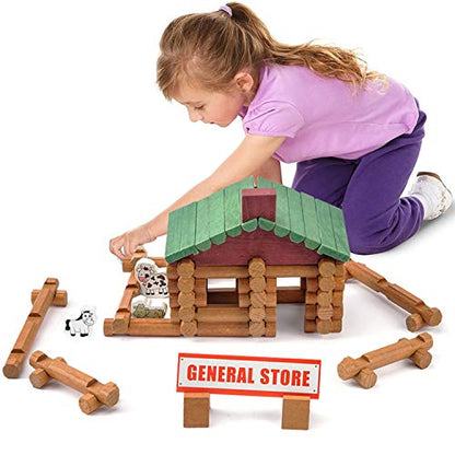 Wondertoys 170 Pieces Wood Logs Set Ages 3+, Classic Building Log Toys for Boy, Creative Construction Engineering Educational Gifts - style: 170 PCS
