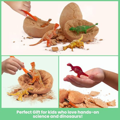 Zippytots Dinosaur Egg Dig Kit 12 Unique Eggs STEM Science Toy for Kids 3-8 | Premium Safe Material | Gold Glow & Color-Change Dinos | Complete STEM Dig Kit with Tools & Cards | Top Science Gift