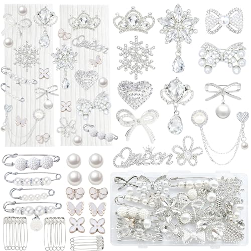 Junk Sock Charms Kit, Brooches and Pins for Women,Bag Charms Safety Pins - color: Silver
