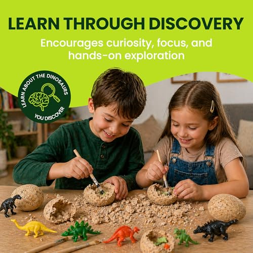 Nature Gear Dino Dig Kit for Kids, Dinosaur Eggs Digging Kit, Educational Egg Excavation Kit with 12 Glow in The Dark Mystery Dinosaurs, Interactive Archaeology Fossil Toy for Kids Age 3-5 and Up - style: Dinosaur Eggs Kit