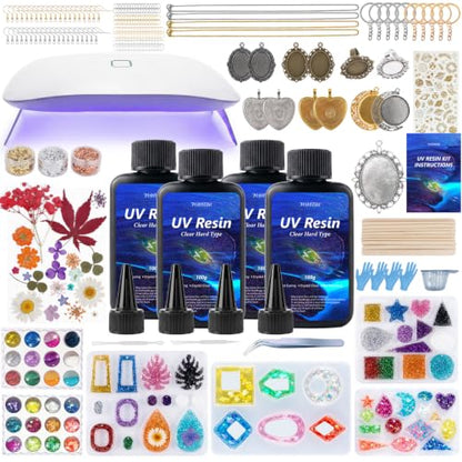 FUHITIM 400g UV Resin Kit with Light,Resin Kits for Beginners - color: 400g Colors