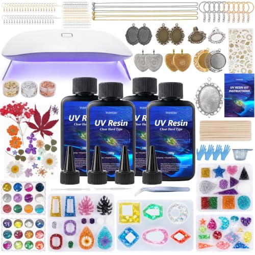 FUHITIM 400g UV Resin Kit with Light,Resin Kits for Beginners - color: 400g Colors