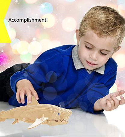 Puzzled 3D Puzzle Great White Shark Wood Craft Construction Kit, 23pcs Pack