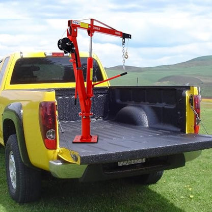 Truck Crane Truck Bed Hoist with Hand Winch Pickup Jib Crane 2000 lbs Capacity Hydraulic Extendable Boom 360° Pivot Red - color: Red