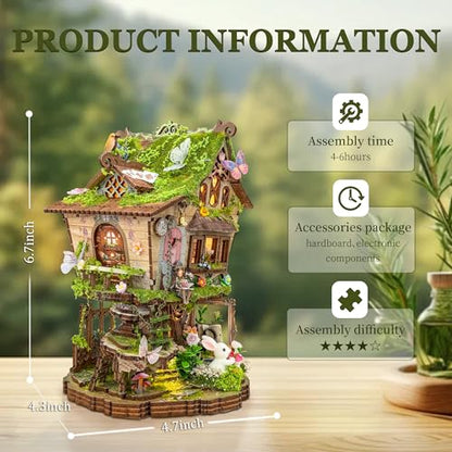 Fairy Treehouse Book Nook Kits for Adults with Warm LED Lights - color: Rowan's Tree House