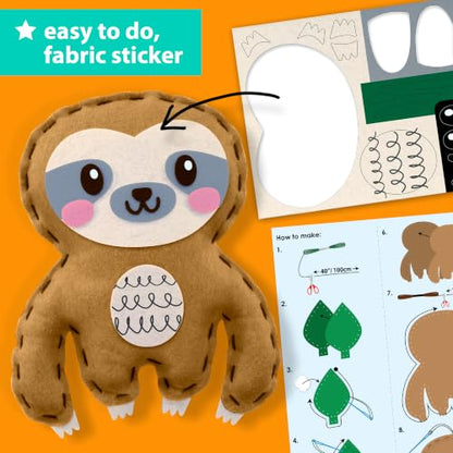 KRAFUN Beginner Sewing Kit, Sew Sloth & Leaf, Pre-Cut Felt, Kids Ages 5+ - color: Sloth