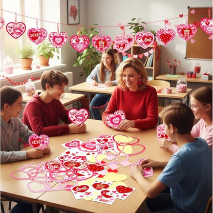 DoubleFill 48 Pcs Valentine's Day Heart Suncatchers Craft Kits DIY Heart Stained Glass Effect Tissue Paper Kits Bulk for Valentine Window Decor Ornament Party Art Favors - style: Valentines Heart