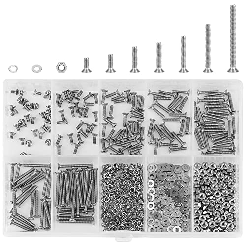 HELIFOUNER 560 Pieces M2.5 x 4mm /6mm /8mm /10mm /12mm /16mm /20mm, Countersunk Head Socket Cap Screws Bolts Washers Nuts Kit, 304 Stainless Steel - size: M2.5, style: Countersunk Head Socket Cap