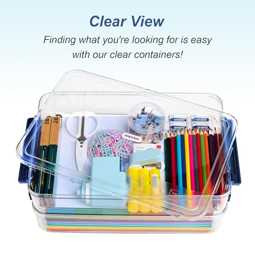 CATOOMUU 16-Pack 9x13 Shallow Flat Clear Plastic Storage Boxes - color: Large-Blue-16packs