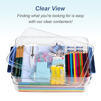 CATOOMUU 16-Pack 9x13 Shallow Flat Clear Plastic Storage Boxes - color: Large-Blue-16packs