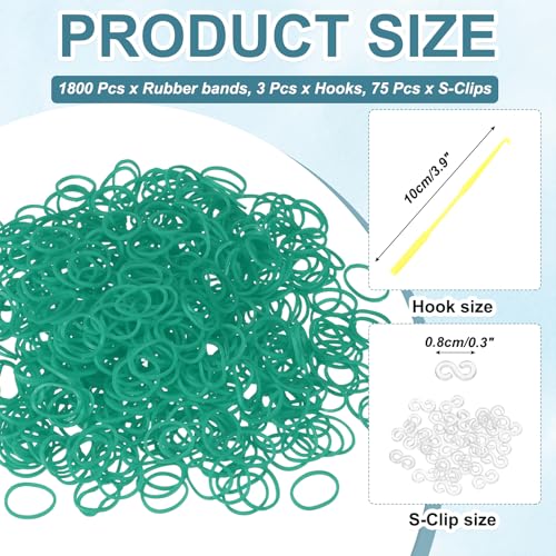 MECCANIXITY 1800 Pcs Loom Rubber Bands Kit with 75 Pcs S-Clips 3-Hooks Rubber Bands Refill Bracelet Making Kits for Weaving DIY Handcrafts Gift, Dark Green - color: Dark Green