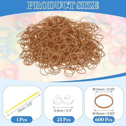 uxcell 600Pcs Loom Rubber Band, Bracelet Making Refill Kit Elastic Loom Band with 25Pcs S-Clips and 1Pcs Crochet Hooks for Weaving DIY Handcrafts, Light Coffee - color: Light Coffee