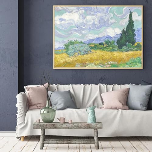 VeGuude Diamond Art Kits for Adults-Van Gogh Diamond Painting Kits for Adults Beginners,Wheat Field with Cypresses 5D DIY Full Drill Diamond Painting Cat Gem Art and Crafts 12x16inch - color: DP02867