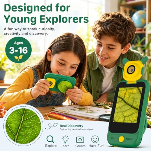 Microscope for Kids, 2-in-1 Kids Camera & Wonder Quest Microscope, Handheld Digital Toy with 2.8" Touchscreen, STEM Educational Pocket Microscope for Boys Girls Ages 3-12 (Green) - color: Green