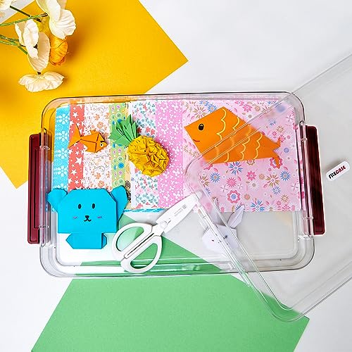 CATOOMUU 3-Pack 9x13 Shallow Flat Clear Plastic Project Case Storage Box - color: Small-Red