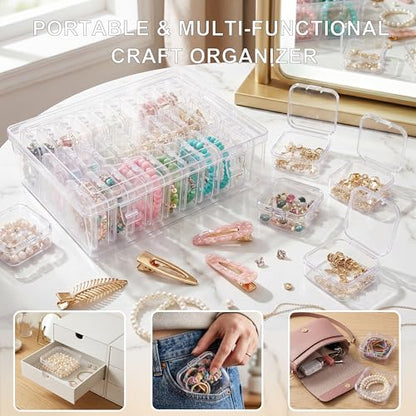 Exptolii Small Bead Organizer Box, 45Pcs Clear Plastic Case Mini Dimond Bead Storage Containers with Hinged Lids and Rectangle for Bracelet Making DIY Jewelry Craft Nail Small Parts - size: 45 Pcs