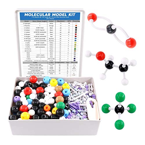 Swpeet 267 Pcs Organic Chemistry Molecular Model Student and Teacher Kit, Chemistry Molecular Model Student and Teacher Set - 116 Atoms & 150 Links & 1 Short Link Remover Tool - style: 267 Pieces Molecular Model Kit