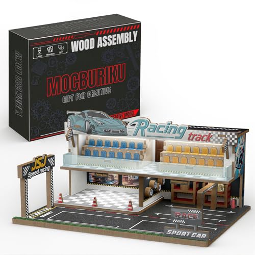 1/64 Diorama Racetrack with LED, Wooden Garage for Hot Wheels