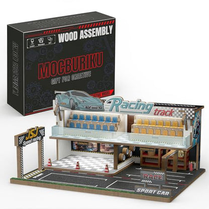 1/64 Diorama Racetrack with LED, Wooden Garage for Hot Wheels