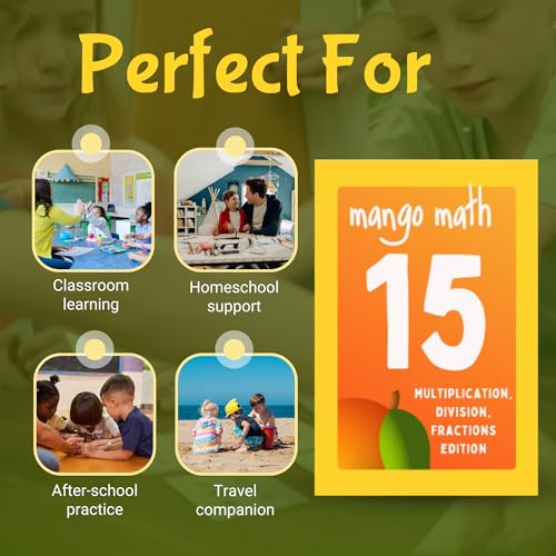 MANGO Math 15® - Math Flash Cards - Educational Math Games for Kids - Multiplication, Division, Fractions Learning Kit -2nd 3rd 4th Grades - Kids 6-12 - Set of 15 Games - English Version - size: English Version, style: Multiplication Division