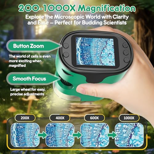 Kids Digital Microscope Science Gift: Complete STEM Toy Kit for Ages 4-12 - color: Green