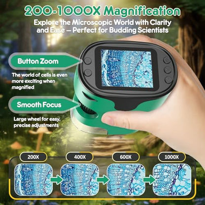 Kids Digital Microscope Science Gift: Complete STEM Toy Kit for Ages 4-12 - color: Green