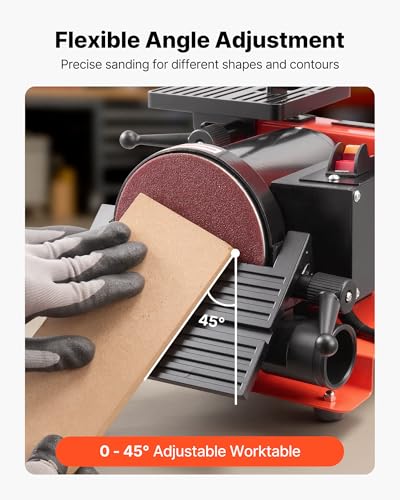 VEVOR 5" Disc Sander & 1" x 30" Belt Sander, 250W Benchtop Belt Disc Sanders Combo with 0-45° Adjustable Worktable & Dust Collection Ports for Woodworking, Furniture Refinishing, DIY Crafting - size: 5" Disc & 1" x 30" Belt Sander Combo